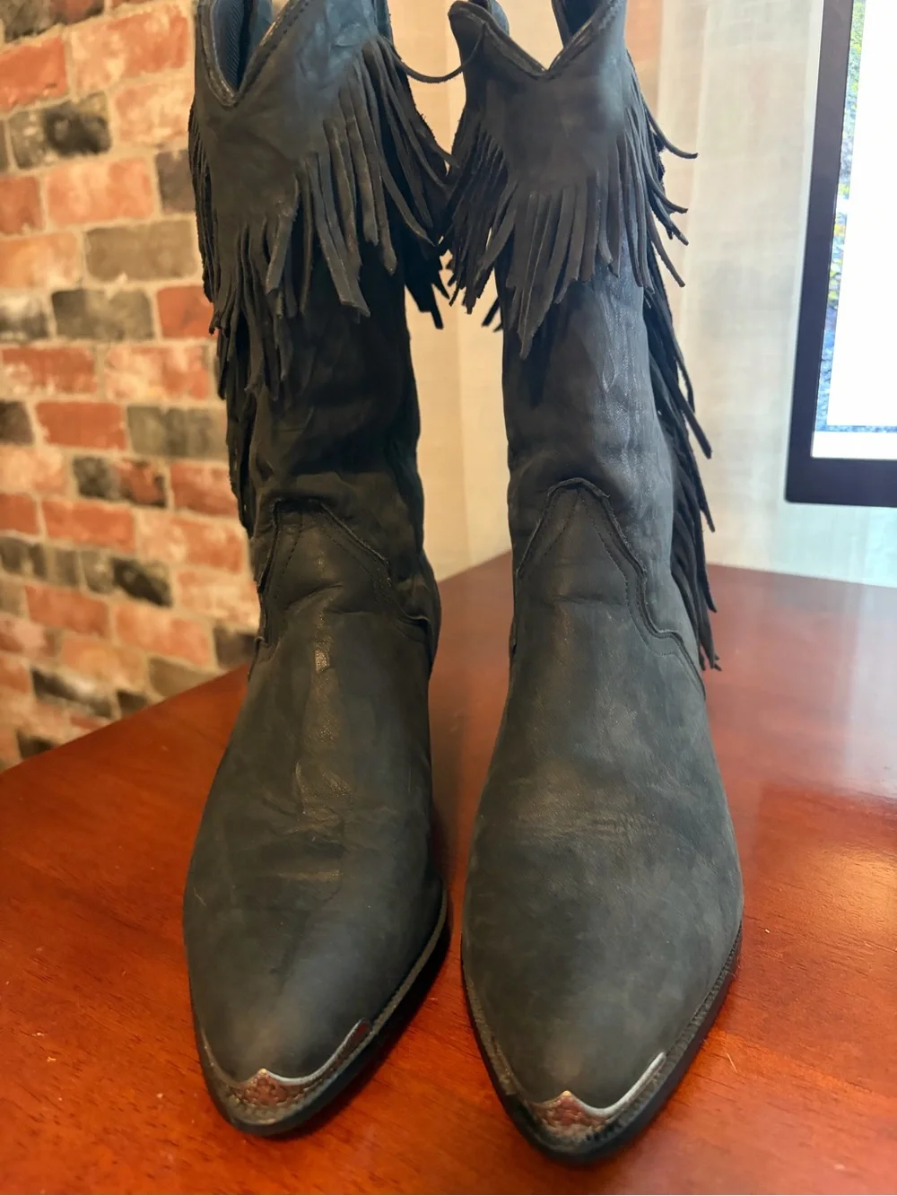 ACME Charcoal Fringe Cowboy mid calf boot